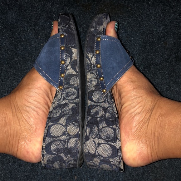 MOVING SALE NO HAGGLING WOMEN AUTHENTIC COACH BLUE DEMIN WEDGE SLIP ON SANDAL - Picture 12 of 13